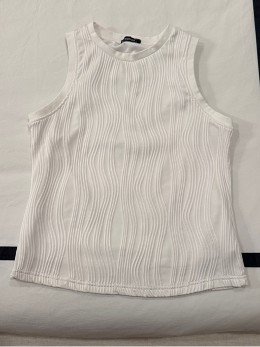 Sleeveless White Textured Rib Tank Top